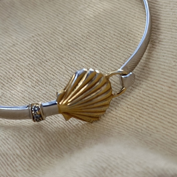 SS Gold Shell Ocean Theme Cuff Bracelet CZ Stones - Picture 8 of 8
